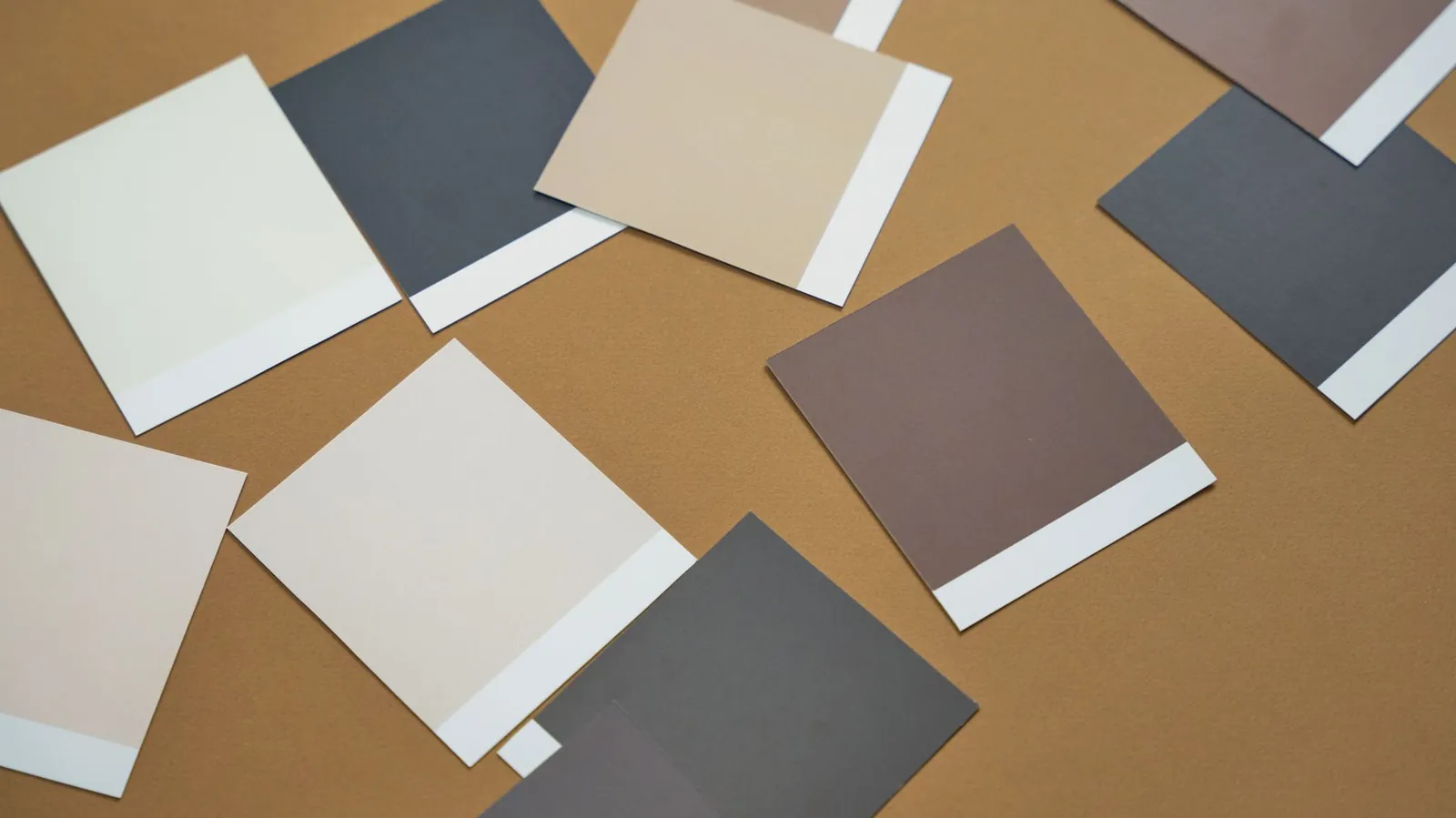 Paint sample chips arranged by undertone showing cream, taupe, warm gray, and greige neutral options side by side