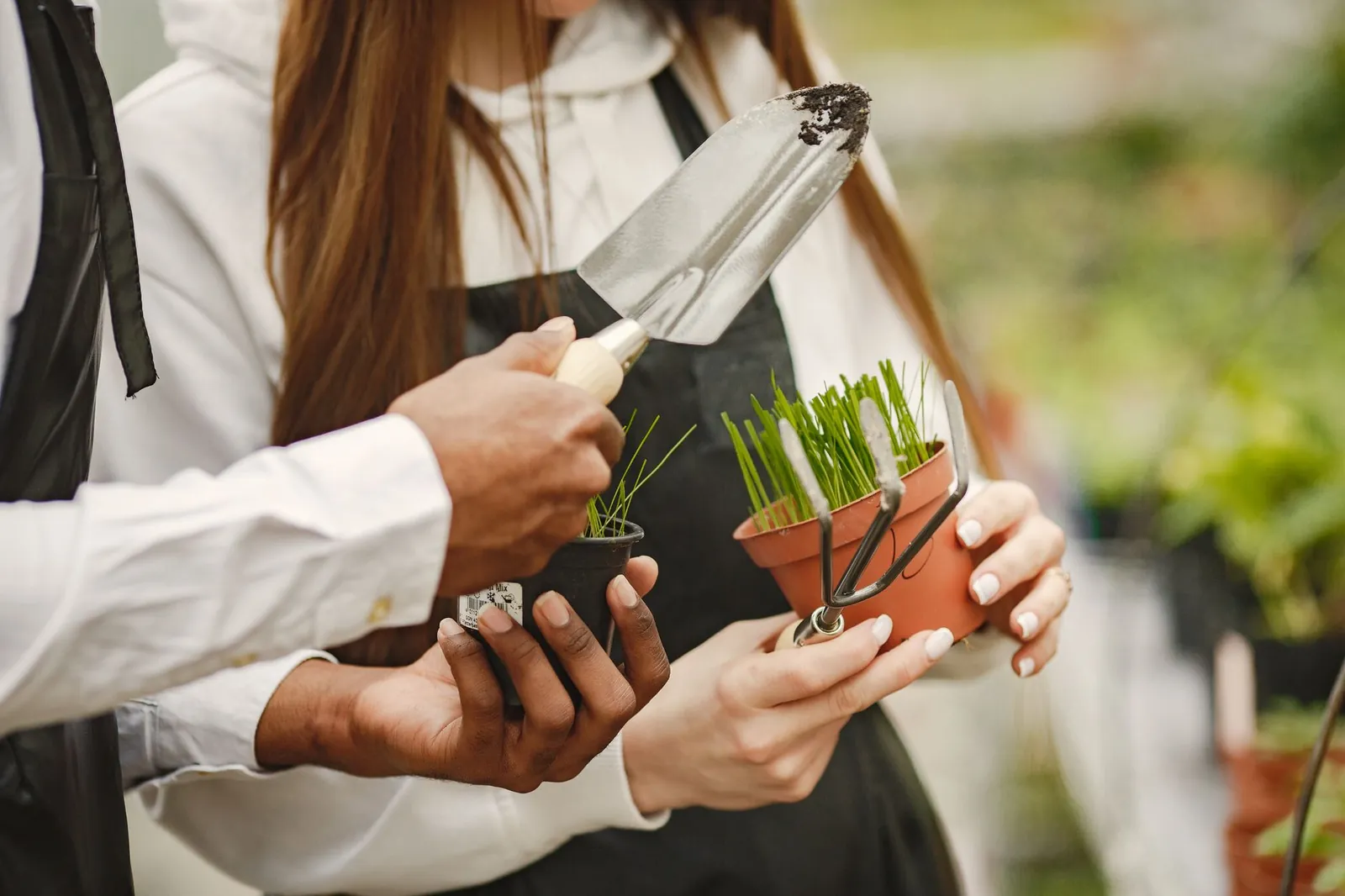 Handheld digital soil pH meter being used in a garden bed alongside a mail-in soil test kit